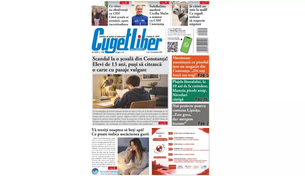 Iată titlurile zilei din data de 12 OCTOMBRIE ale ziarului CUGET LIBER!